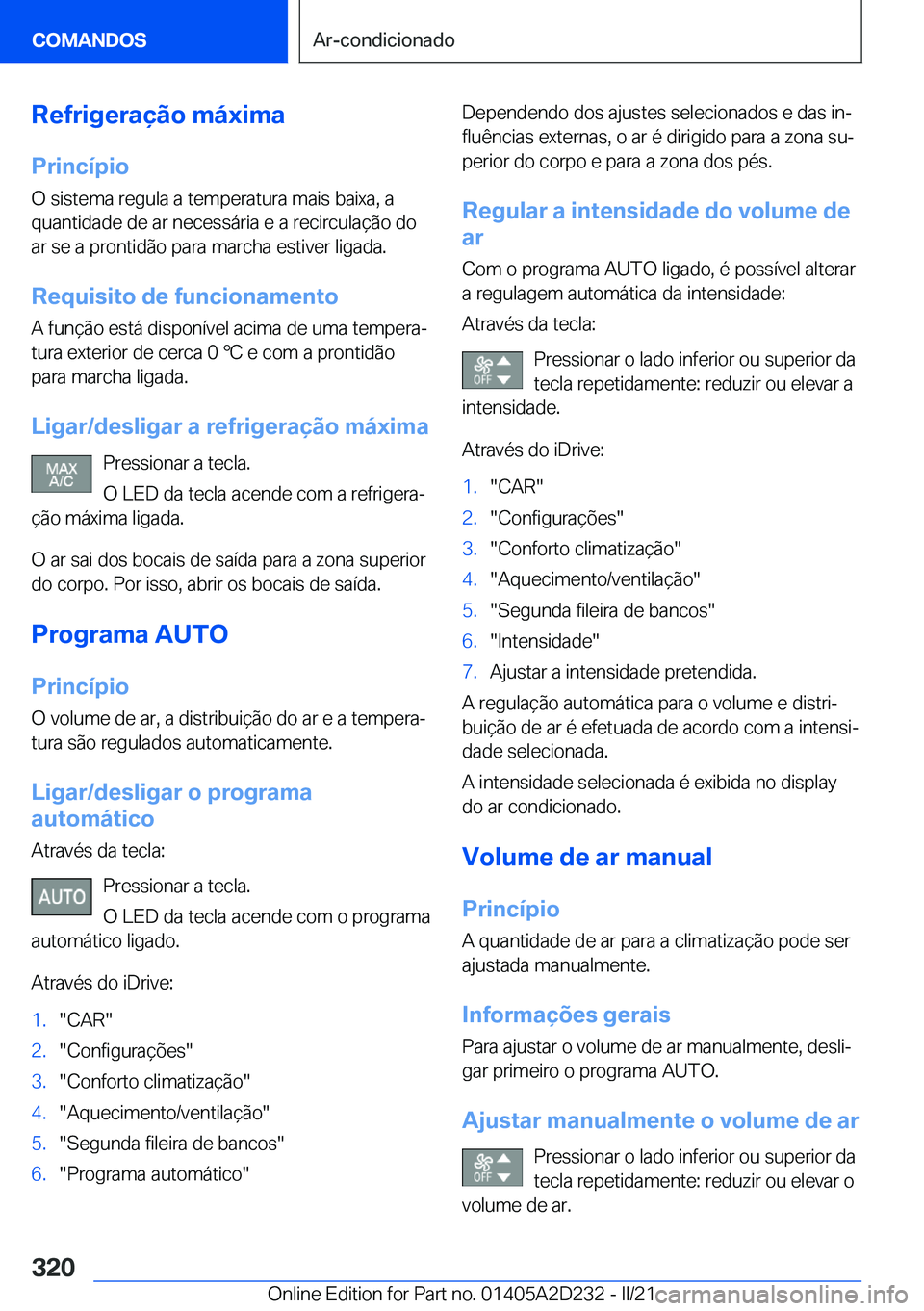 BMW X6 M 2021  Manual do condutor (in Portuguese) �R�e�f�r�i�g�e�r�a�