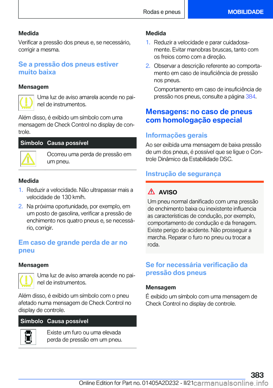 BMW X6 M 2021  Manual do condutor (in Portuguese) �M�e�d�i�d�a
�V�e�r�i�f�i�c�a�r��a��p�r�e�s�s�ã�o��d�o�s��p�n�e�u�s��e�,��s�e��n�e�c�e�s�s�á�r�i�o�,
�c�o�r�r�i�g�i�r��a��m�e�s�m�a�.
�S�e��a��p�r�e�s�s�ã�o��d�o�s��p�n�e�u�s��e�s�t�i