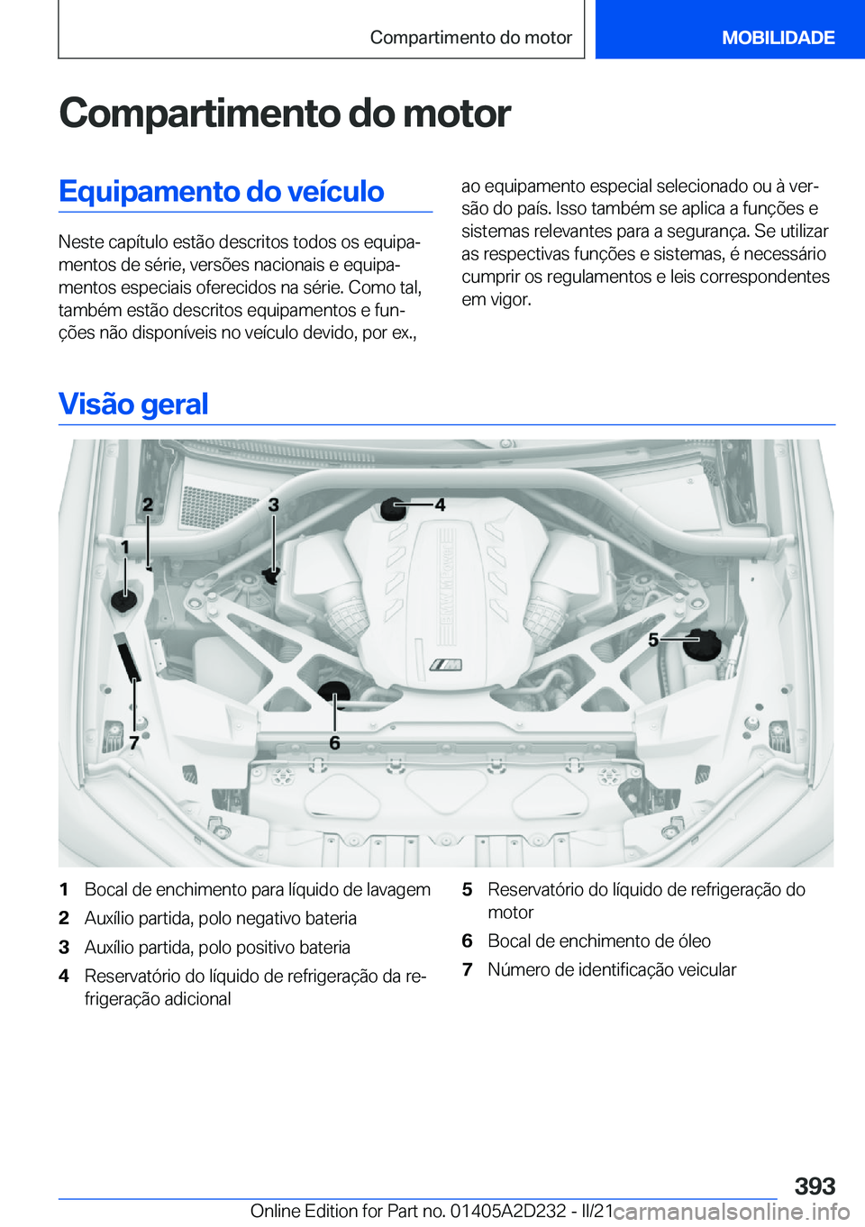 BMW X6 M 2021  Manual do condutor (in Portuguese) �C�o�m�p�a�r�t�i�m�e�n�t�o��d�o��m�o�t�o�r�E�q�u�i�p�a�m�e�n�t�o��d�o��v�e�