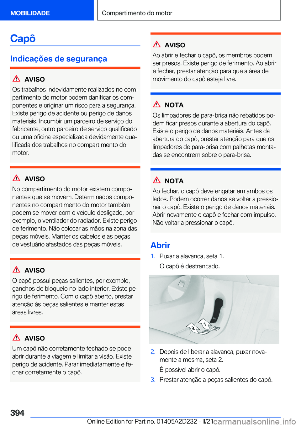 BMW X6 M 2021  Manual do condutor (in Portuguese) �C�a�p�ô
�I�n�d�i�c�a�