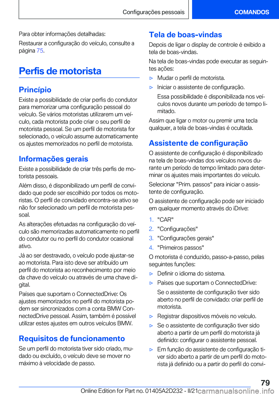 BMW X6 M 2021  Manual do condutor (in Portuguese) �P�a�r�a��o�b�t�e�r��i�n�f�o�r�m�a�