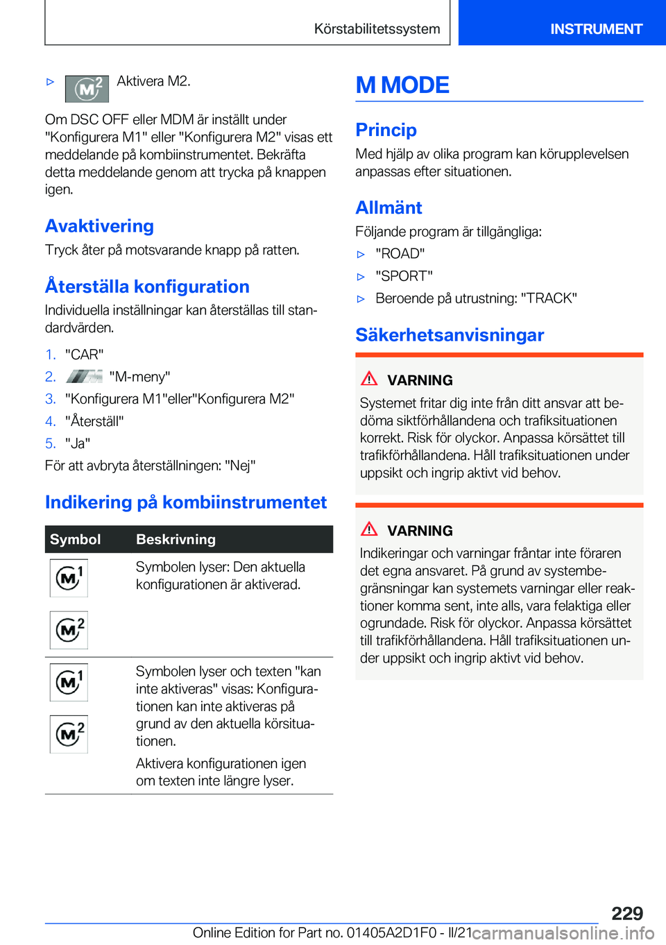 BMW X6 M 2021  InstruktionsbÖcker (in Swedish) 'x�A�k�t�i�v�e�r�a��M�2�.
�O�m��D�S�C��O�F�F��e�l�l�e�r��M�D�M��ä�r��i�n�s�t�ä�l�l�t��u�n�d�e�r
��K�o�n�f�i�g�u�r�e�r�a��M�1���e�l�l�e�r���K�o�n�f�i�g�u�r�e�r�a��M�2���v�i�s�a�s