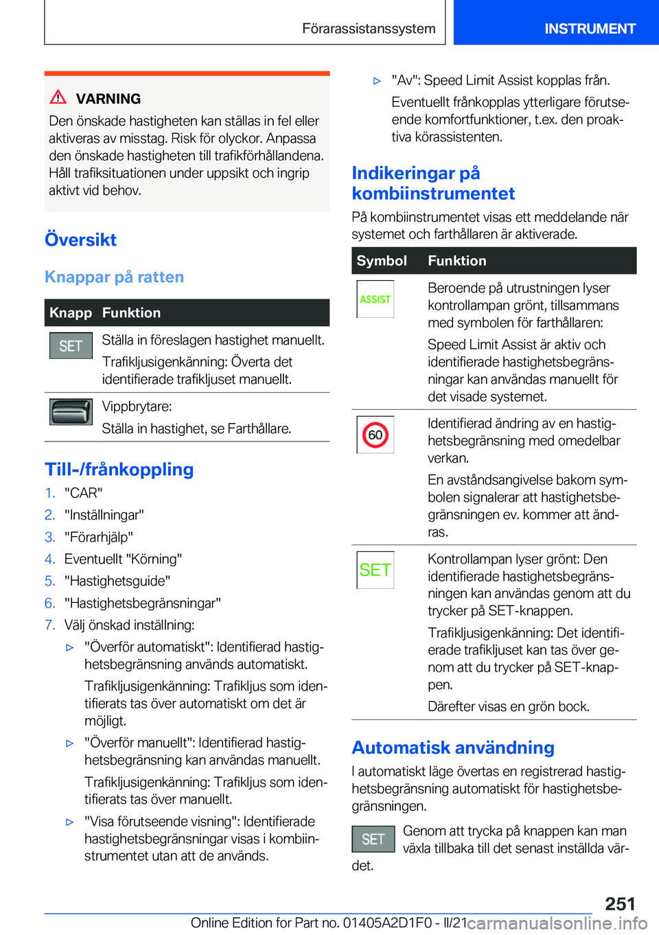 BMW X6 M 2021  InstruktionsbÖcker (in Swedish) �V�A�R�N�I�N�G
�D�e�n��