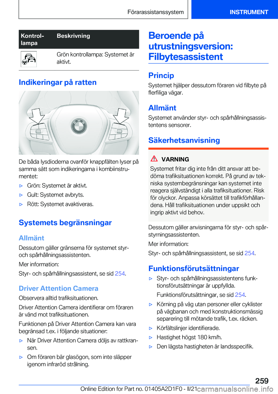 BMW X6 M 2021  InstruktionsbÖcker (in Swedish) �K�o�n�t�r�o�lj
�l�a�m�p�a�B�e�s�k�r�i�v�n�i�n�g�G�r�
