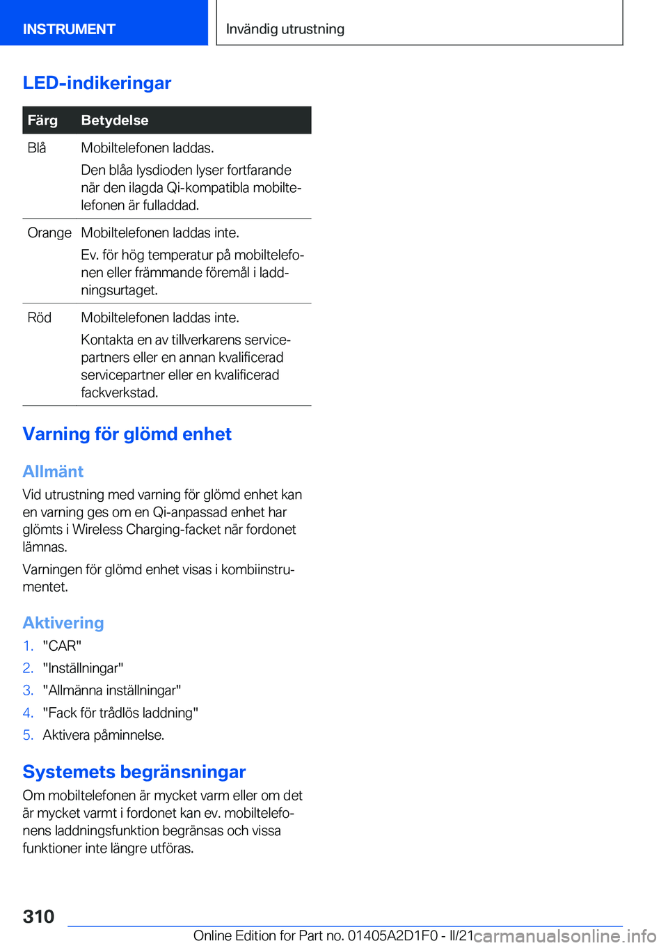 BMW X6 M 2021  InstruktionsbÖcker (in Swedish) �L�E�D�-�i�n�d�i�k�e�r�i�n�g�a�r�F�ä�r�g�B�e�t�y�d�e�l�s�e�B�l�å�M�o�b�i�l�t�e�l�e�f�o�n�e�n��l�a�d�d�a�s�.
�D�e�n��b�l�å�a��l�y�s�d�i�o�d�e�n��l�y�s�e�r��f�o�r�t�f�a�r�a�n�d�e
�n�ä�r��d�e�n