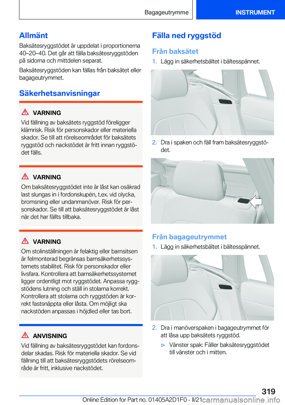BMW X6 M 2021  InstruktionsbÖcker (in Swedish) �A�l�l�m�ä�n�t
�B�a�k�s�ä�t�e�s�r�y�g�g�s�t�