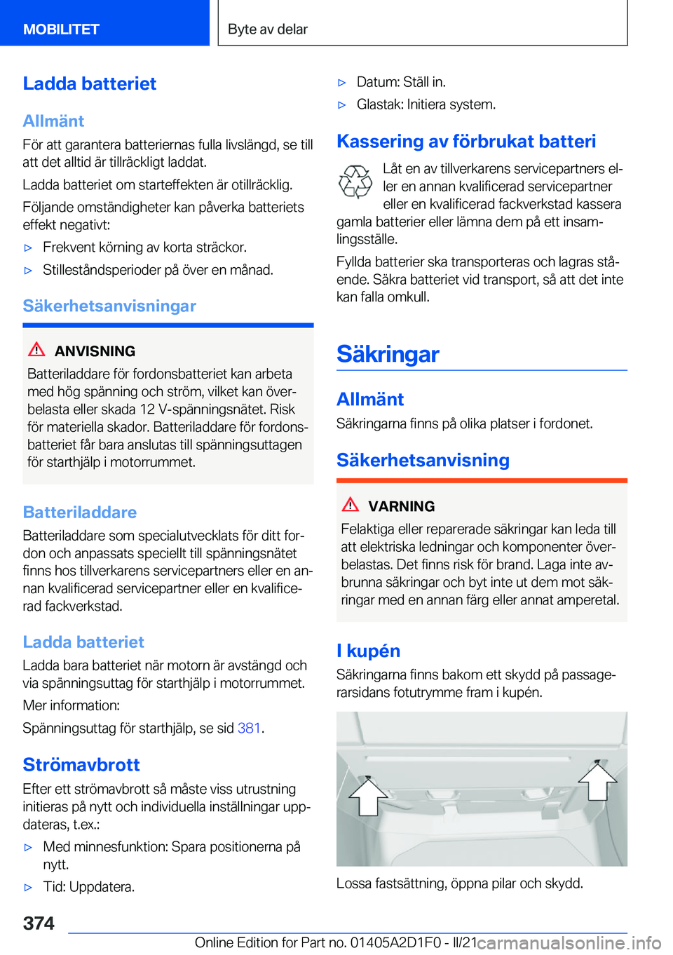BMW X6 M 2021  InstruktionsbÖcker (in Swedish) �L�a�d�d�a��b�a�t�t�e�r�i�e�t
�A�l�l�m�ä�n�t �F�