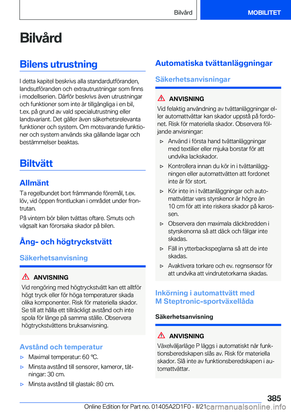 BMW X6 M 2021  InstruktionsbÖcker (in Swedish) �B�i�l�v�å�r�d�B�i�l�e�n�s��u�t�r�u�s�t�n�i�n�g
�I��d�e�t�t�a��k�a�p�i�t�e�l��b�e�s�k�r�i�v�s��a�l�l�a��s�t�a�n�d�a�r�d�u�t�f�