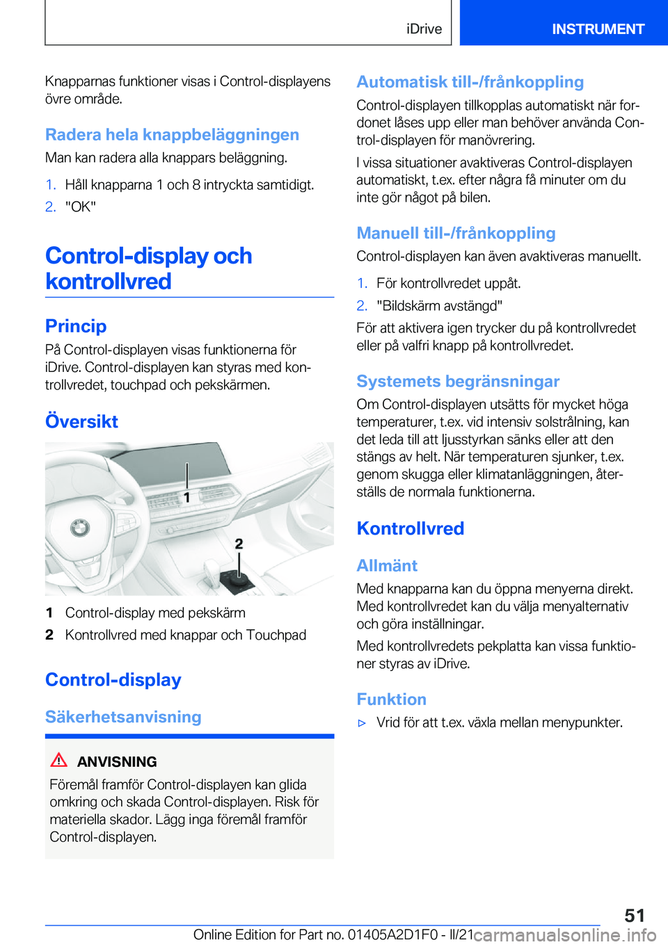 BMW X6 M 2021  InstruktionsbÖcker (in Swedish) �K�n�a�p�p�a�r�n�a�s��f�u�n�k�t�i�o�n�e�r��v�i�s�a�s��i��C�o�n�t�r�o�l�-�d�i�s�p�l�a�y�e�n�s
�