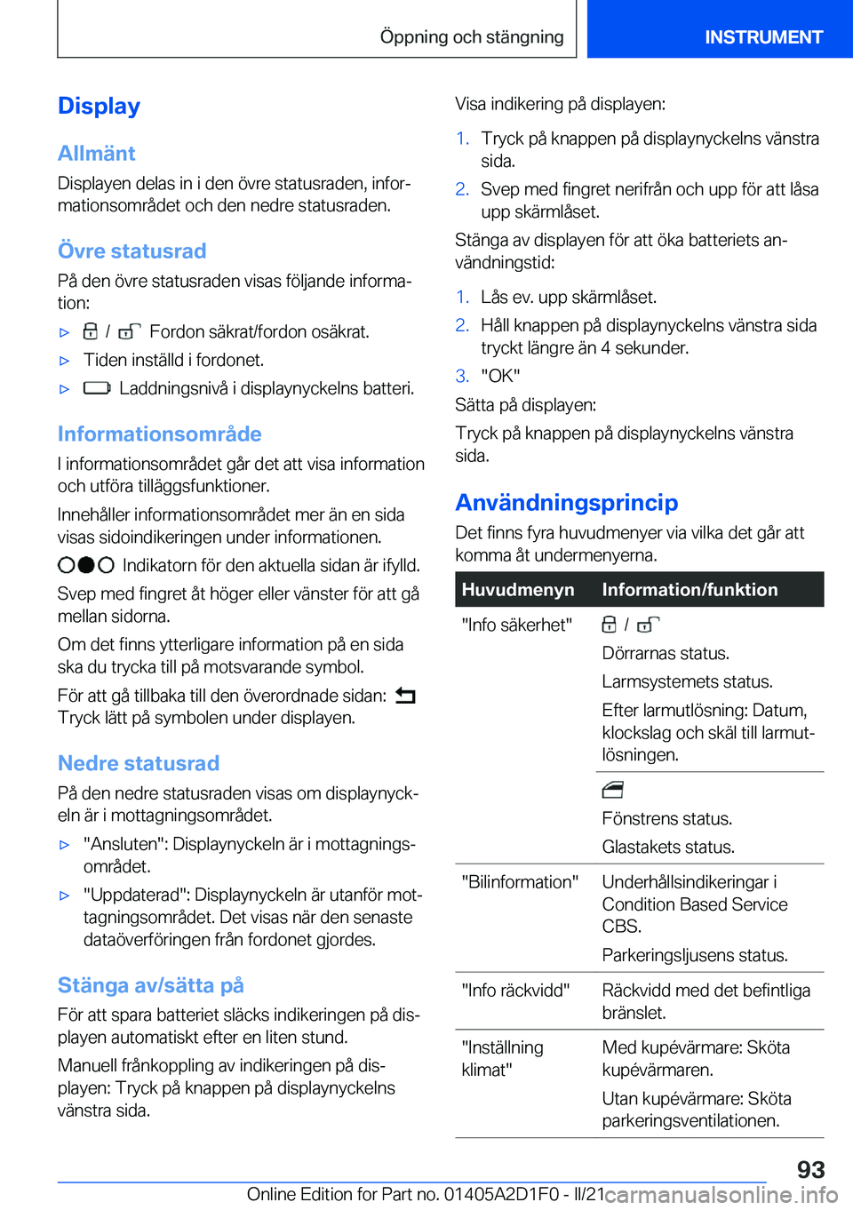 BMW X6 M 2021  InstruktionsbÖcker (in Swedish) �D�i�s�p�l�a�y�A�l�l�m�ä�n�t
�D�i�s�p�l�a�y�e�n��d�e�l�a�s��i�n��i��d�e�n��