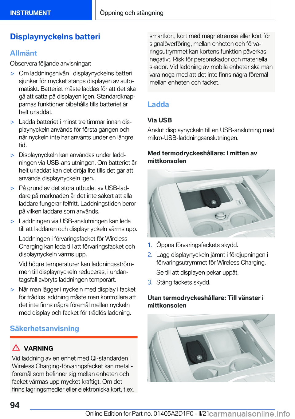BMW X6 M 2021  InstruktionsbÖcker (in Swedish) �D�i�s�p�l�a�y�n�y�c�k�e�l�n�s��b�a�t�t�e�r�i
�A�l�l�m�ä�n�t �O�b�s�e�r�v�e�r�a��f�