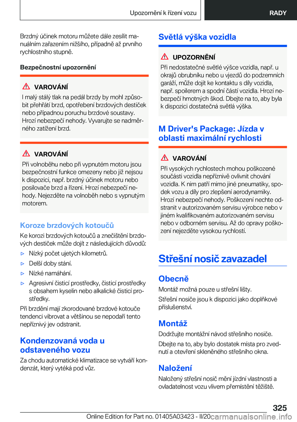 BMW X6 M 2020  Návod na použití (in Czech) �B�r�z�d�n�ý��
