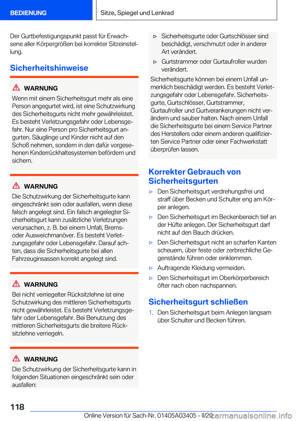BMW X6 M 2020  Betriebsanleitungen (in German) �D�e�r��G�u�r�t�b�e�f�e�s�t�i�g�u�n�g�s�p�u�n�k�t��p�a�s�s�t��f�