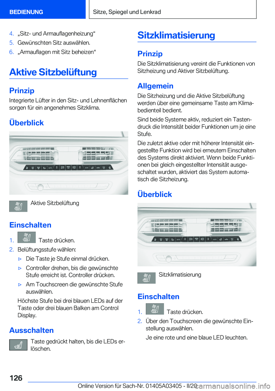 BMW X6 M 2020  Betriebsanleitungen (in German) �4�.x�S�i�t�z�-��u�n�d��A�r�m�a�u�f�l�a�g�e�n�h�e�i�z�u�n�gv�5�.�G�e�w�