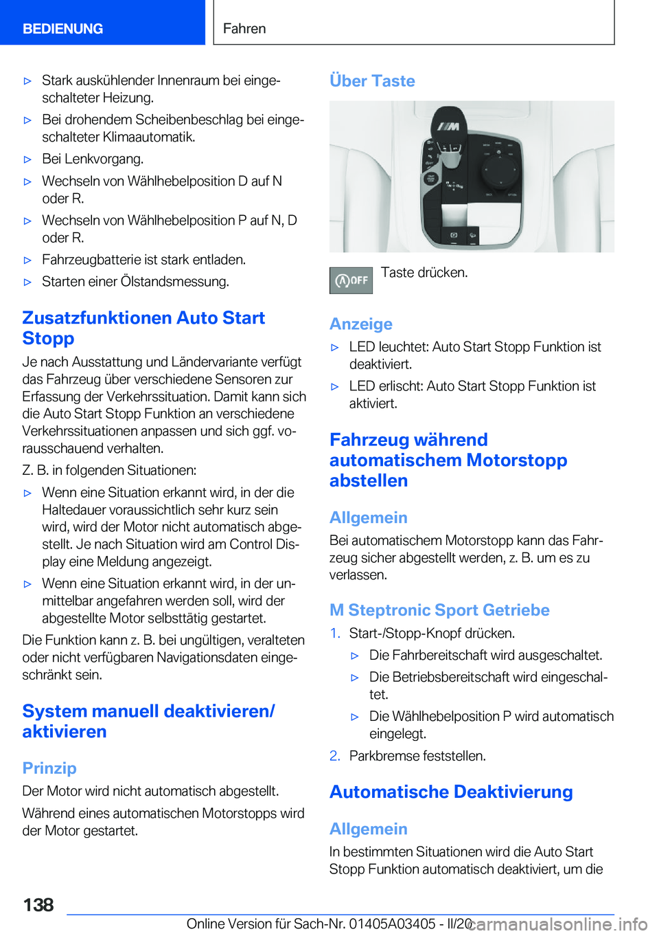 BMW X6 M 2020  Betriebsanleitungen (in German) 'x�S�t�a�r�k��a�u�s�k�