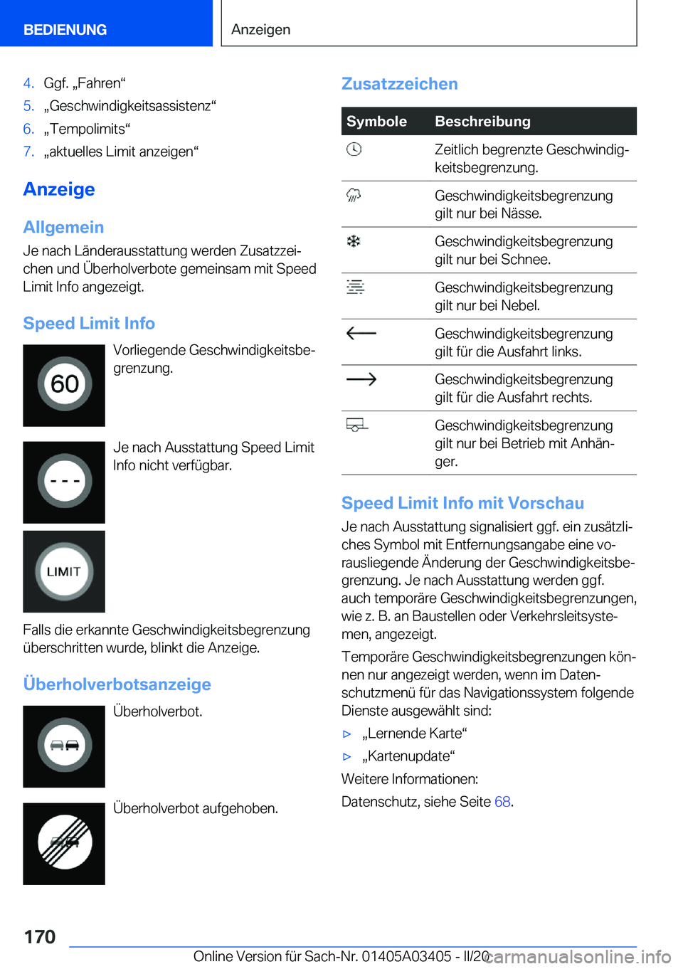 BMW X6 M 2020  Betriebsanleitungen (in German) �4�.�G�g�f�.�x�F�a�h�r�e�nv�5�.x�G�e�s�c�h�w�i�n�d�i�g�k�e�i�t�s�a�s�s�i�s�t�e�n�zv�6�.x�T�e�m�p�o�l�i�m�i�t�sv�7�.x�a�k�t�u�e�l�l�e�s��L�i�m�i�t��a�n�z�e�i�g�e�nv
�A�n�z�e�i�g�e
�A�l�l�g�e