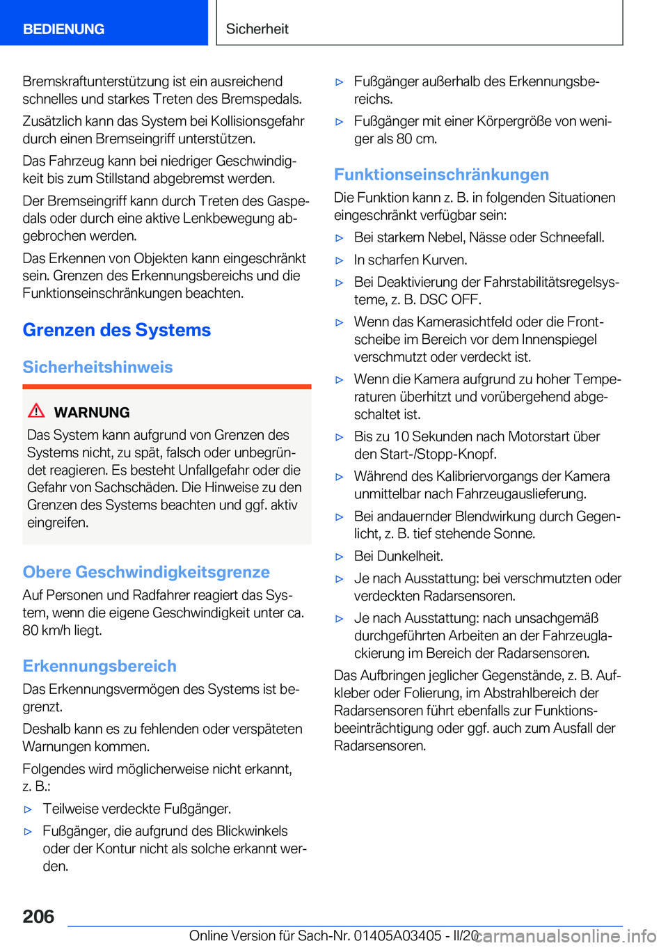 BMW X6 M 2020  Betriebsanleitungen (in German) �B�r�e�m�s�k�r�a�f�t�u�n�t�e�r�s�t�