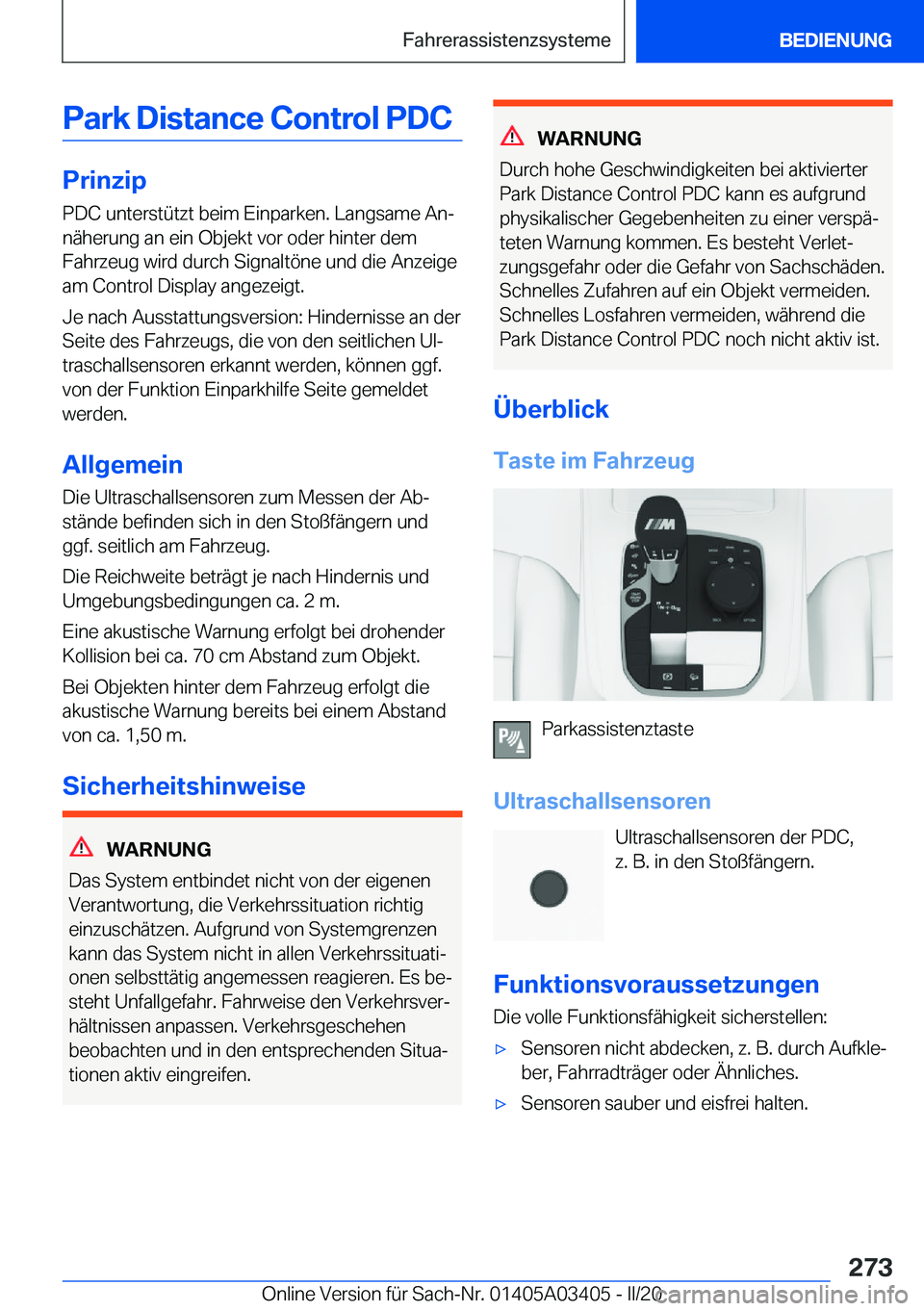 BMW X6 M 2020  Betriebsanleitungen (in German) �P�a�r�k��D�i�s�t�a�n�c�e��C�o�n�t�r�o�l��P�D�C
�P�r�i�n�z�i�p
�P�D�C��u�n�t�e�r�s�t�