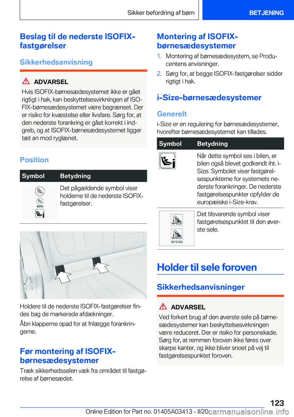 BMW X6 M 2020  InstruktionsbØger (in Danish) �B�e�s�l�a�g��t�i�l��d�e��n�e�d�e�r�s�t�e��I�S�O�F�I�X�-
�f�a�s�t�g�