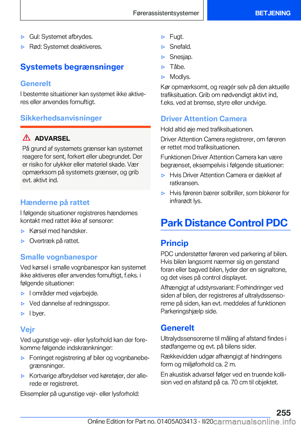 BMW X6 M 2020  InstruktionsbØger (in Danish) 'x�G�u�l�:��S�y�s�t�e�m�e�t��a�f�b�r�y�d�e�s�.'x�R�