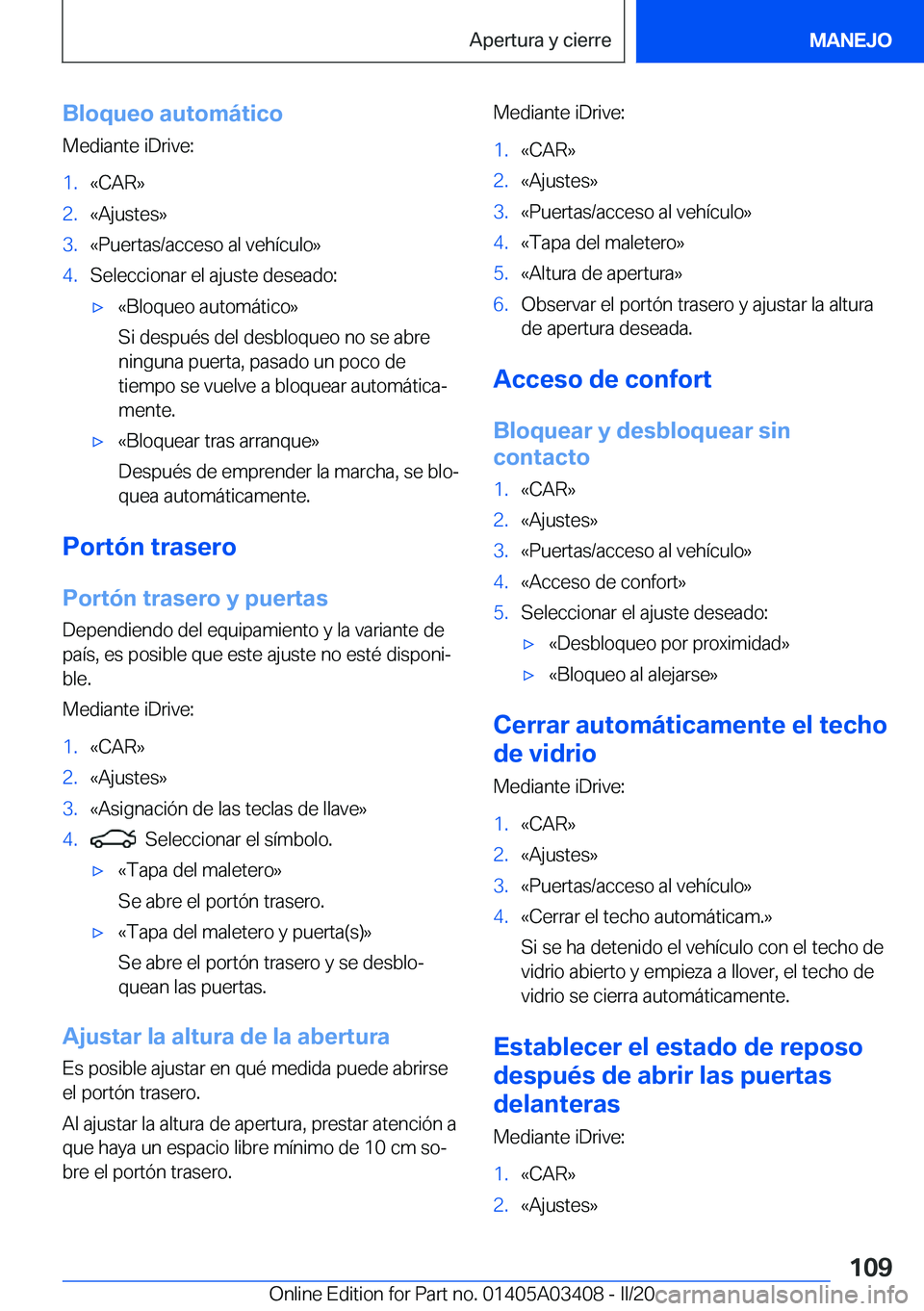 BMW X6 M 2020  Manuales de Empleo (in Spanish) �B�l�o�q�u�e�o��a�u�t�o�m�