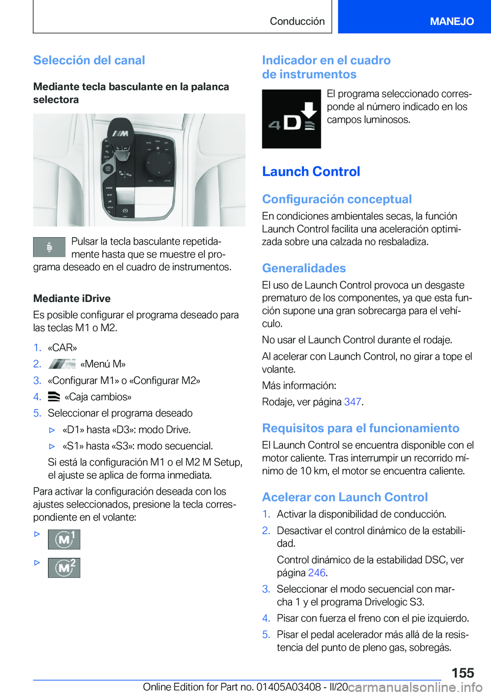 BMW X6 M 2020  Manuales de Empleo (in Spanish) �S�e�l�e�c�c�i�