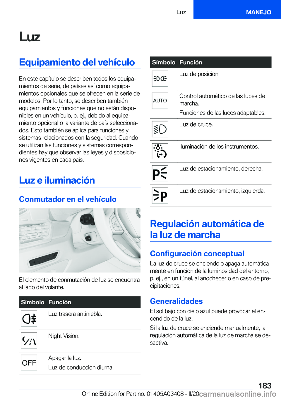BMW X6 M 2020  Manuales de Empleo (in Spanish) �L�u�z�E�q�u�i�p�a�m�i�e�n�t�o��d�e�l��v�e�h�