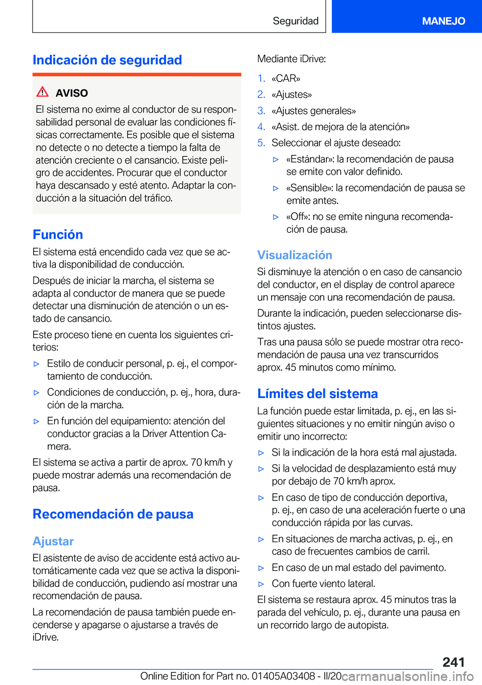 BMW X6 M 2020  Manuales de Empleo (in Spanish) �I�n�d�i�c�a�c�i�