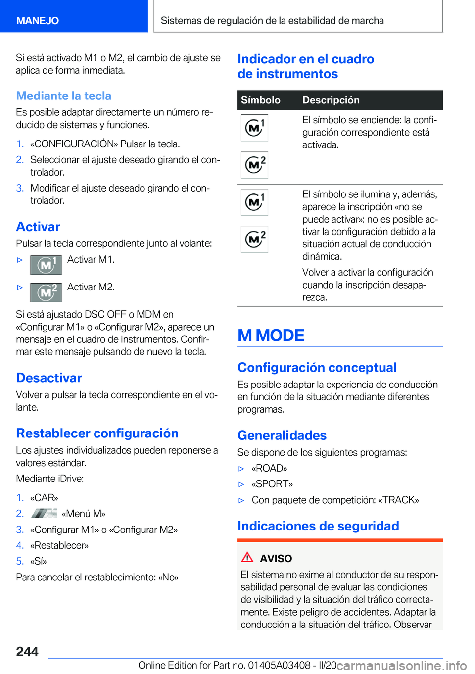 BMW X6 M 2020  Manuales de Empleo (in Spanish) �S�i��e�s�t�