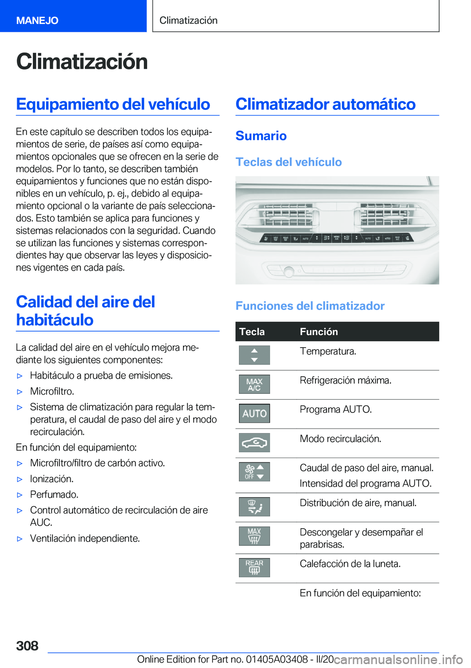 BMW X6 M 2020  Manuales de Empleo (in Spanish) �C�l�i�m�a�t�i�z�a�c�i�