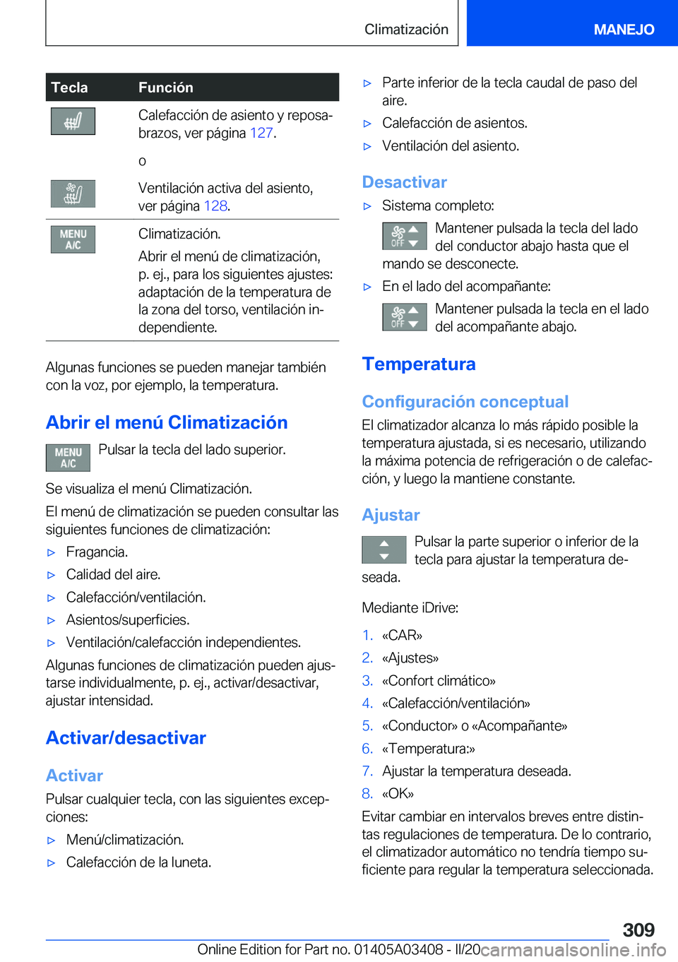 BMW X6 M 2020  Manuales de Empleo (in Spanish) �T�e�c�l�a�F�u�n�c�i�