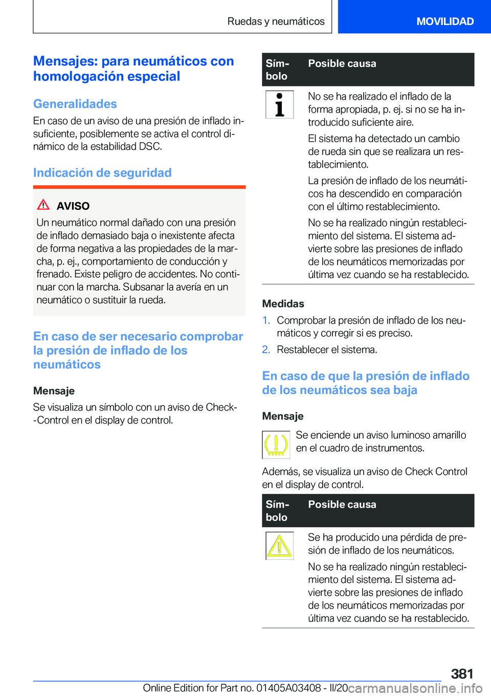 BMW X6 M 2020  Manuales de Empleo (in Spanish) �M�e�n�s�a�j�e�s�:��p�a�r�a��n�e�u�m�