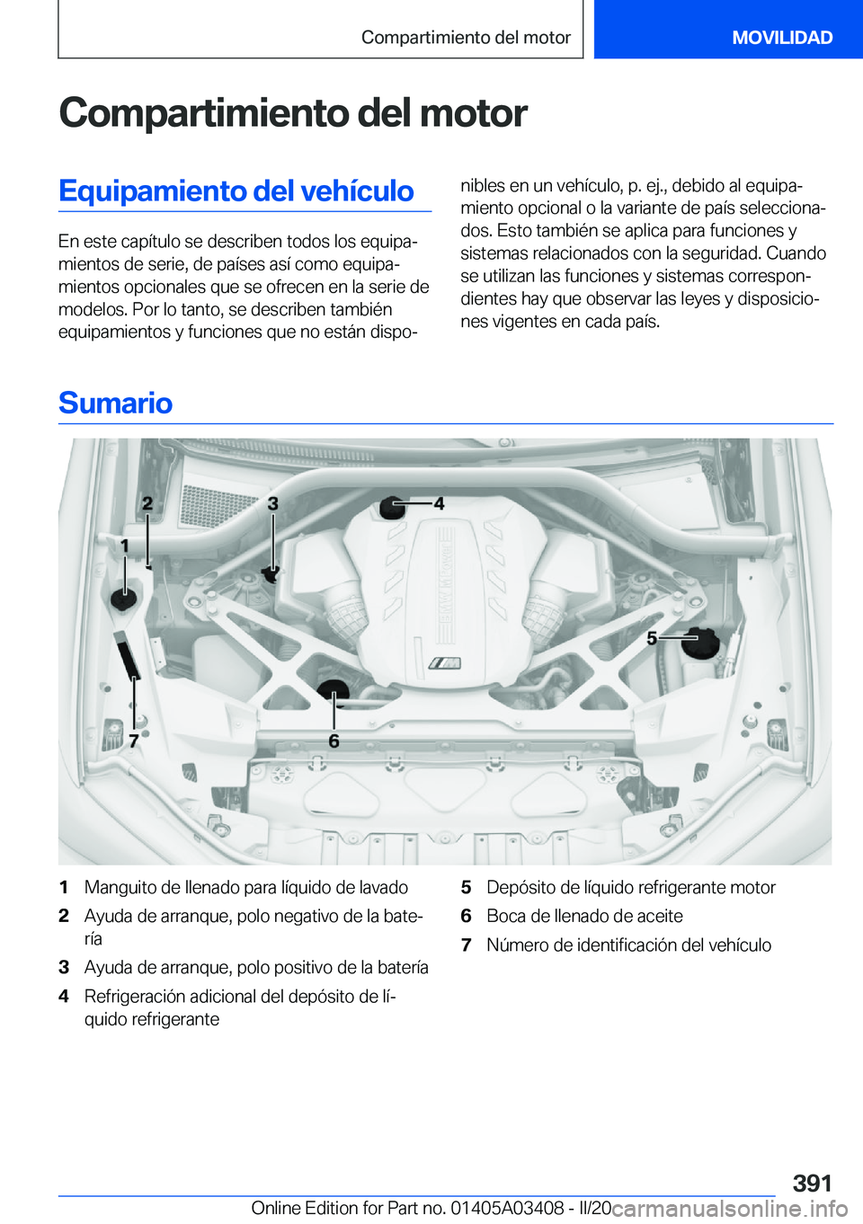 BMW X6 M 2020  Manuales de Empleo (in Spanish) �C�o�m�p�a�r�t�i�m�i�e�n�t�o��d�e�l��m�o�t�o�r�E�q�u�i�p�a�m�i�e�n�t�o��d�e�l��v�e�h�