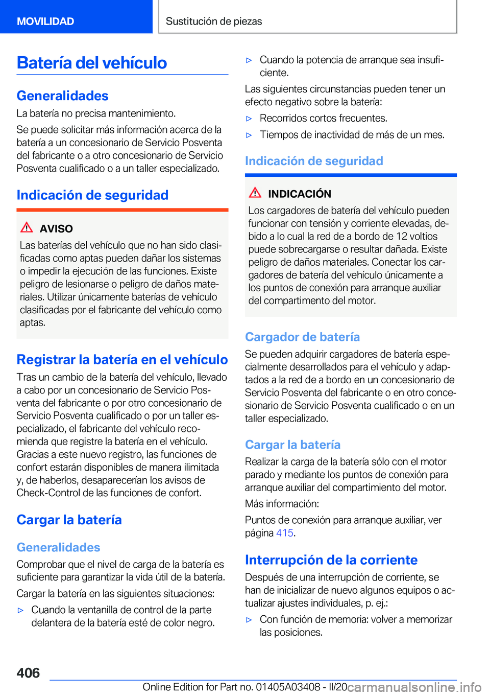 BMW X6 M 2020  Manuales de Empleo (in Spanish) �B�a�t�e�r�