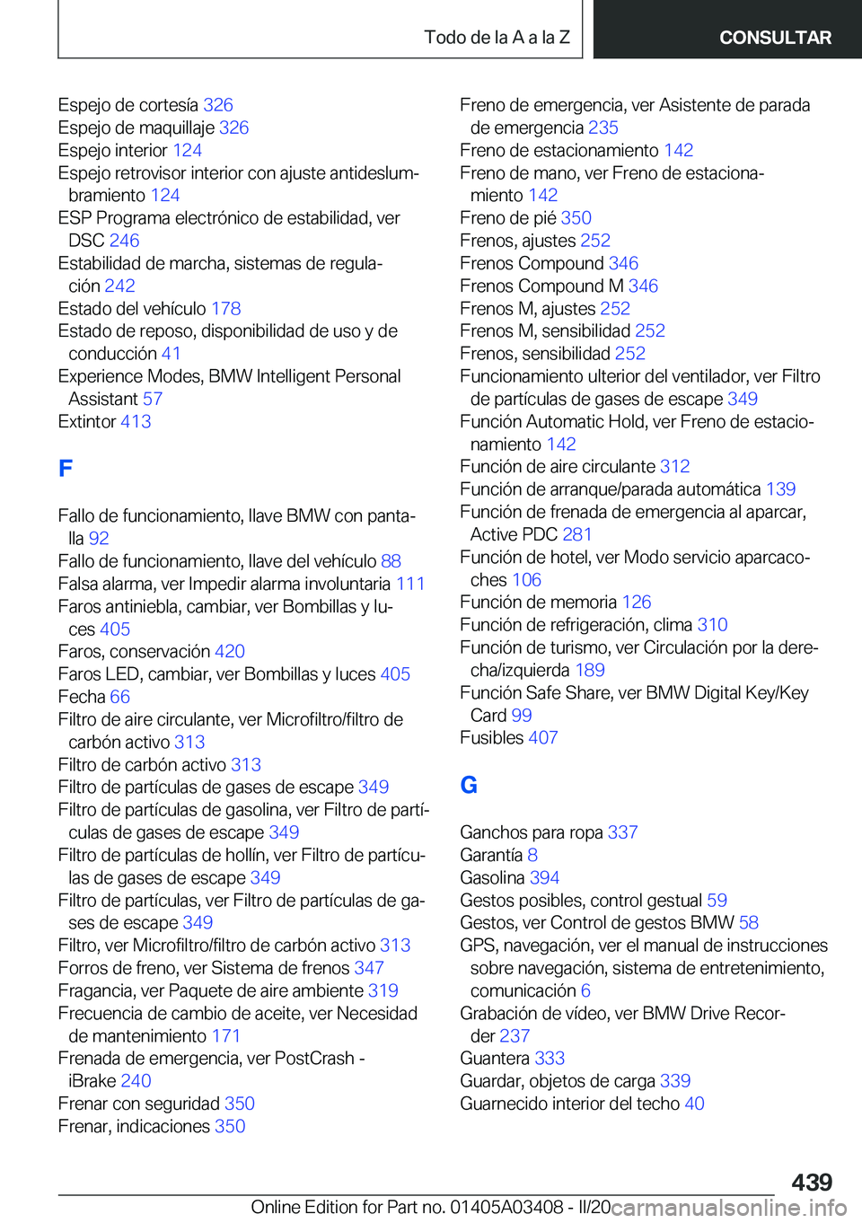 BMW X6 M 2020  Manuales de Empleo (in Spanish) �E�s�p�e�j�o��d�e��c�o�r�t�e�s�
