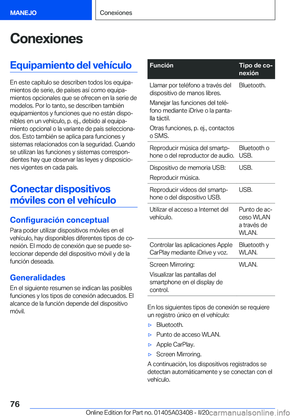 BMW X6 M 2020  Manuales de Empleo (in Spanish) �C�o�n�e�x�i�o�n�e�s�E�q�u�i�p�a�m�i�e�n�t�o��d�e�l��v�e�h�