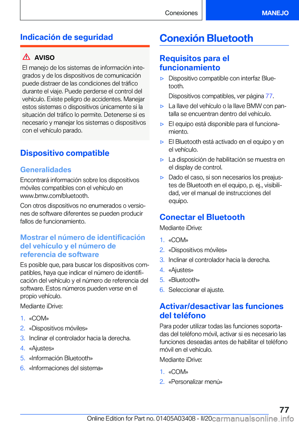BMW X6 M 2020  Manuales de Empleo (in Spanish) �I�n�d�i�c�a�c�i�
