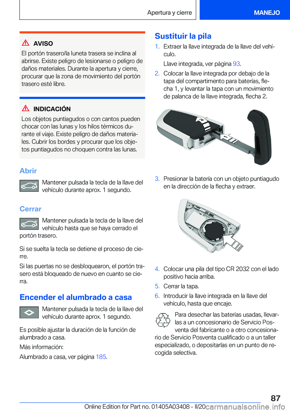 BMW X6 M 2020  Manuales de Empleo (in Spanish) �A�V�I�S�O
�E�l��p�o�r�t�