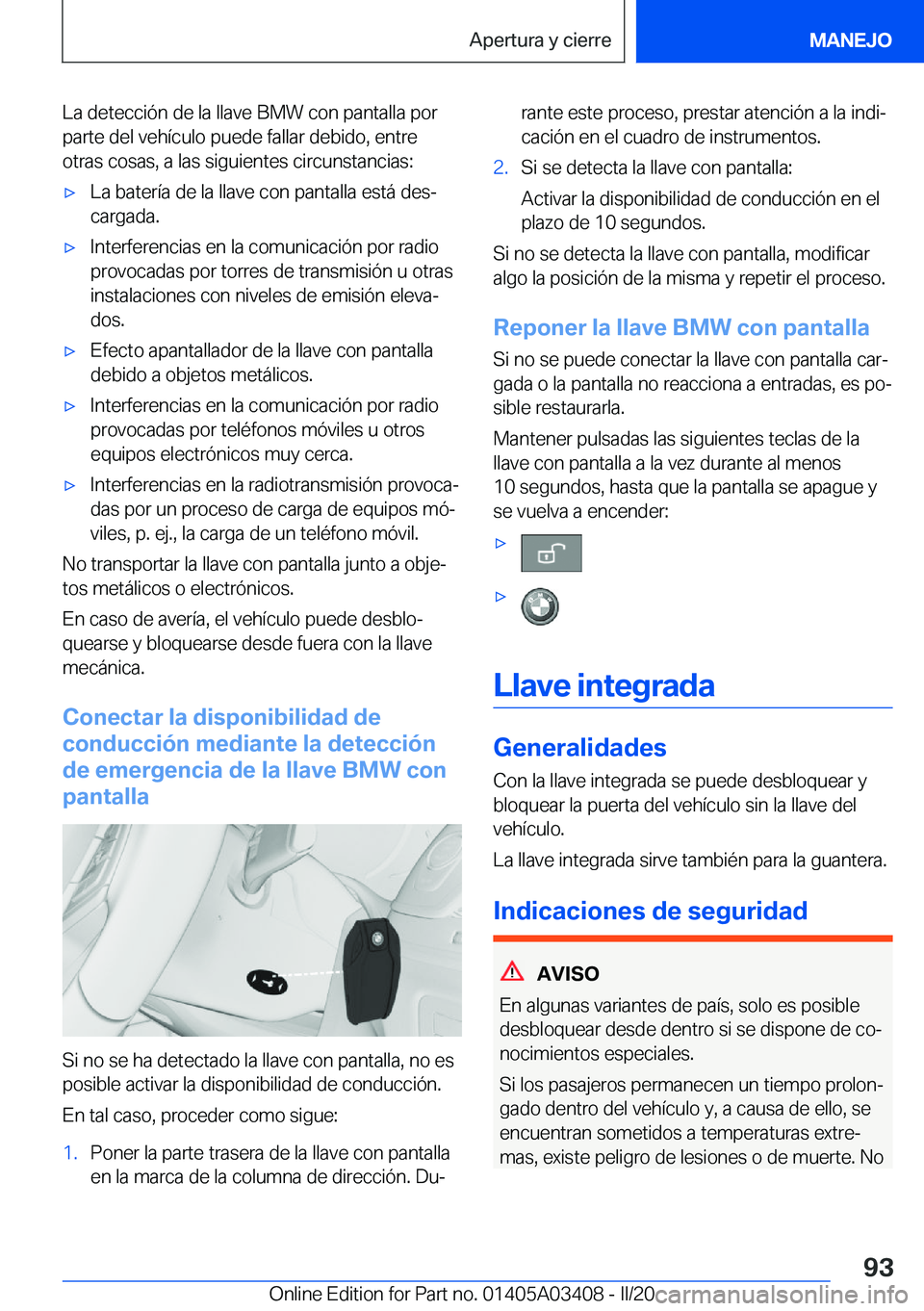 BMW X6 M 2020  Manuales de Empleo (in Spanish) �L�a��d�e�t�e�c�c�i�