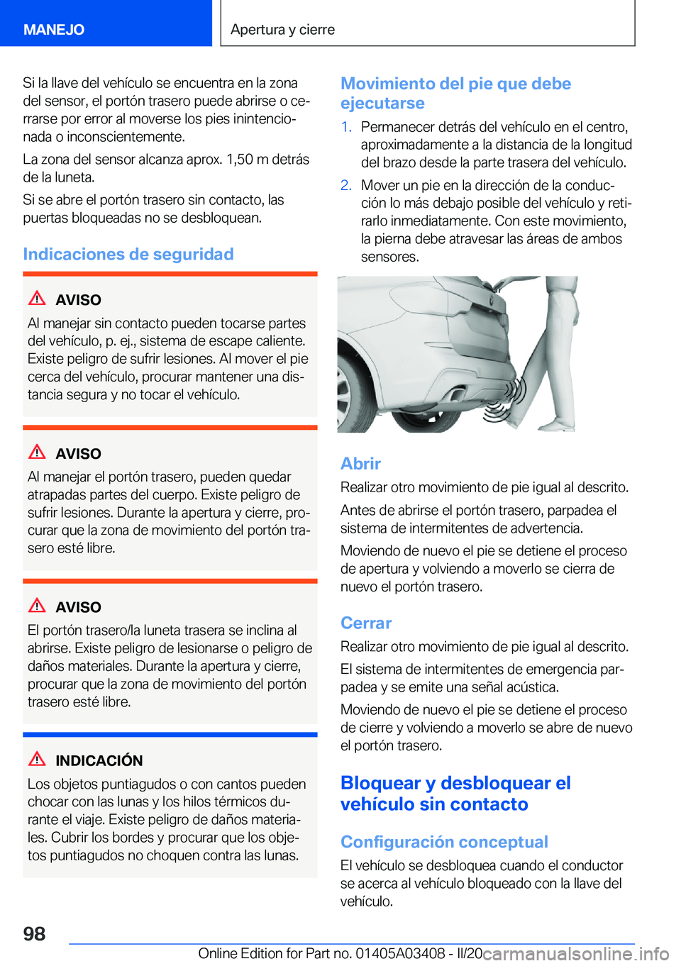 BMW X6 M 2020  Manuales de Empleo (in Spanish) �S�i��l�a��l�l�a�v�e��d�e�l��v�e�h�