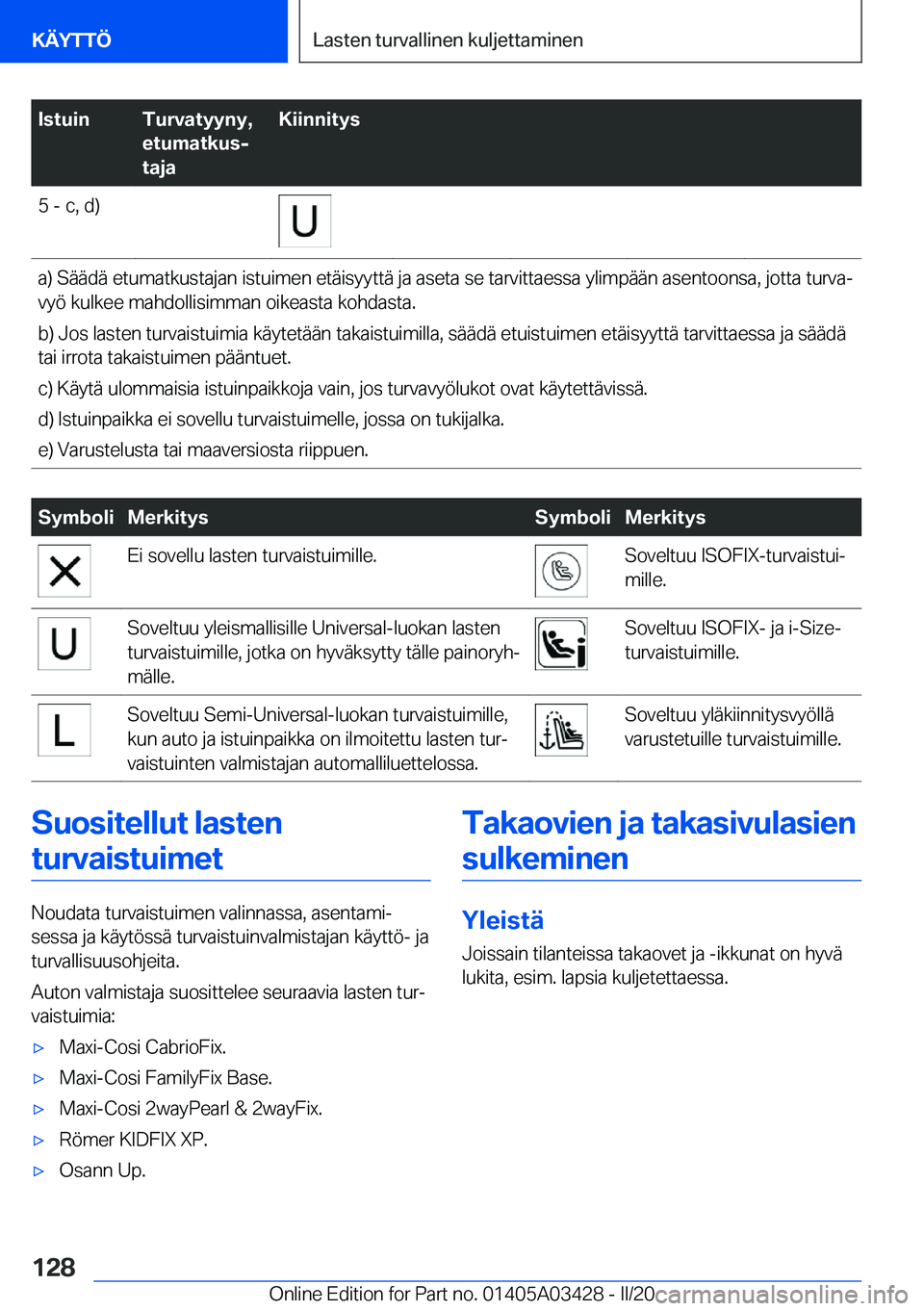 BMW X6 M 2020  Omistajan Käsikirja (in Finnish) �I�s�t�u�i�n�T�u�r�v�a�t�y�y�n�y�,
�e�t�u�m�a�t�k�u�sj
�t�a�j�a�K�i�i�n�n�i�t�y�s�5��-��c�,��d�)�a�)��S�