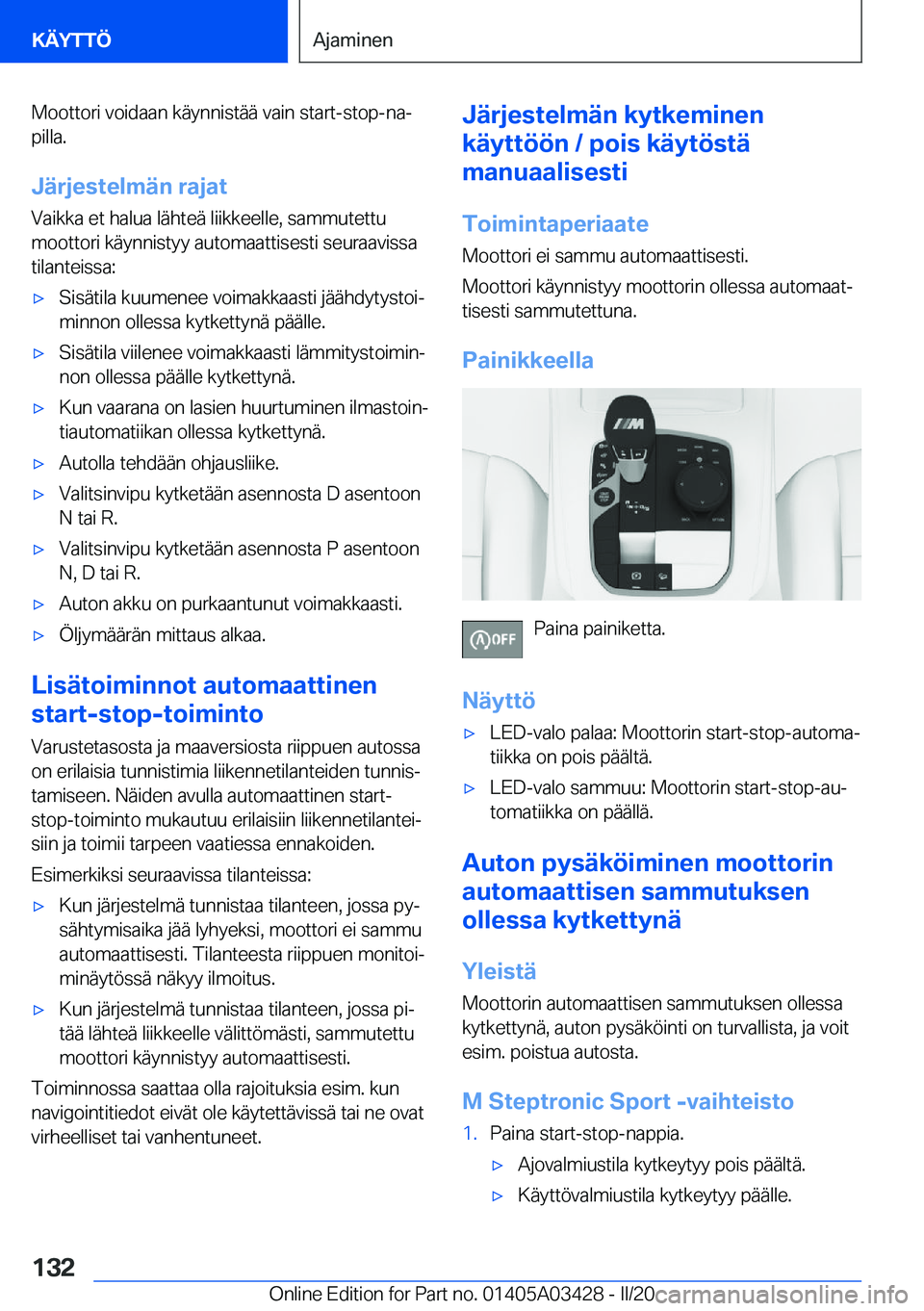 BMW X6 M 2020  Omistajan Käsikirja (in Finnish) �M�o�o�t�t�o�r�i��v�o�i�d�a�a�n��k�