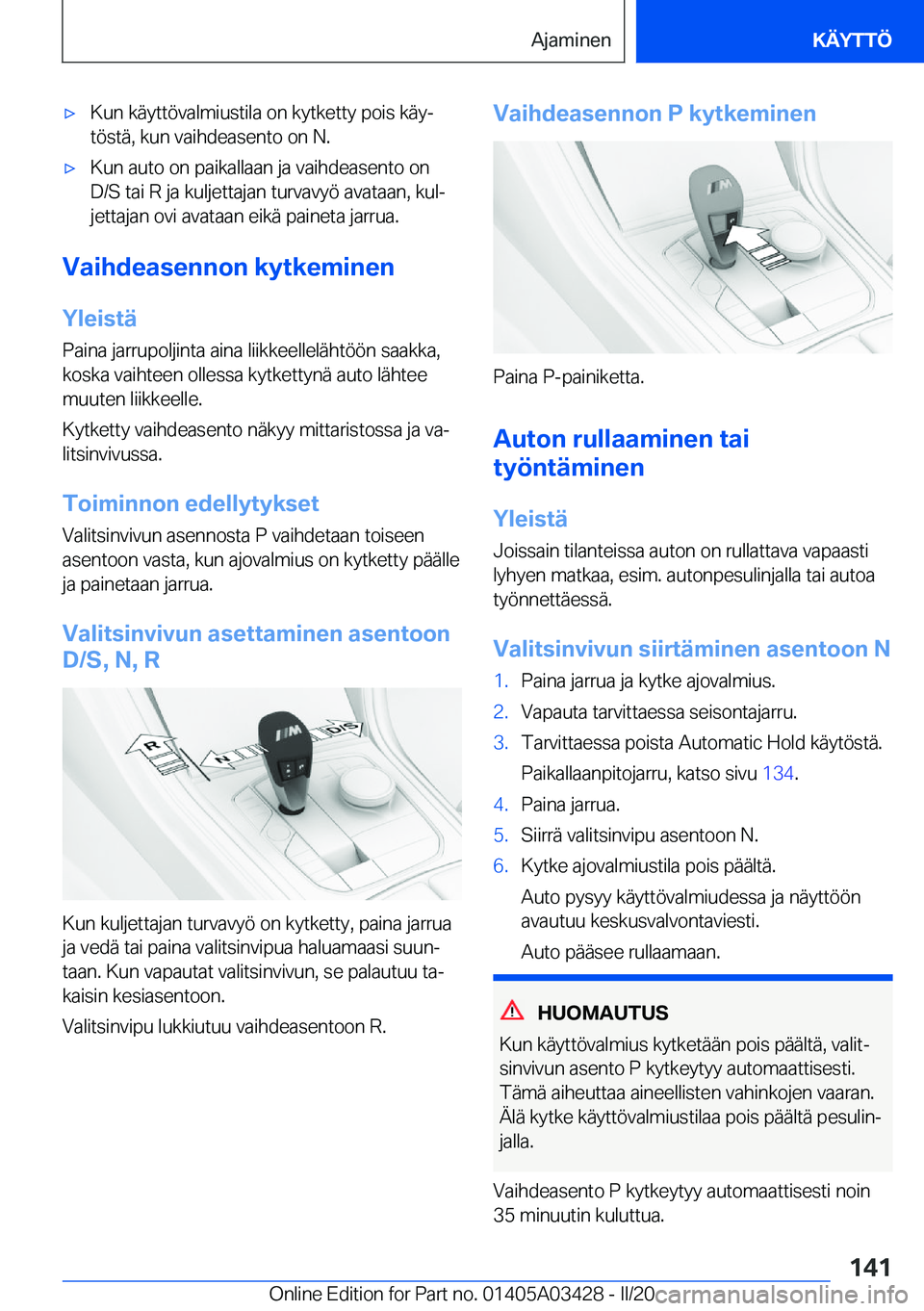 BMW X6 M 2020  Omistajan Käsikirja (in Finnish) 'x�K�u�n��k�