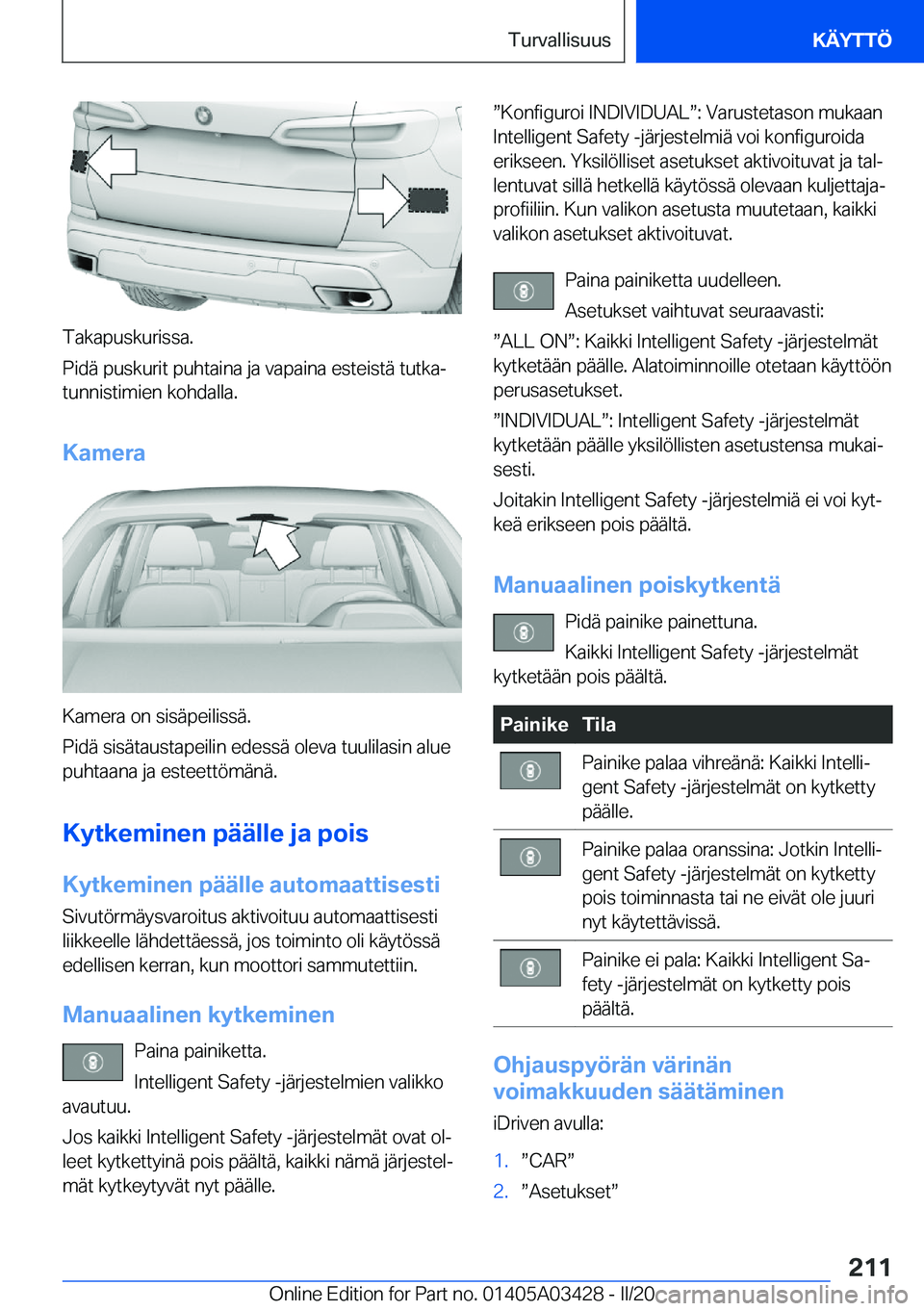 BMW X6 M 2020  Omistajan Käsikirja (in Finnish) �T�a�k�a�p�u�s�k�u�r�i�s�s�a�.
�P�i�d�