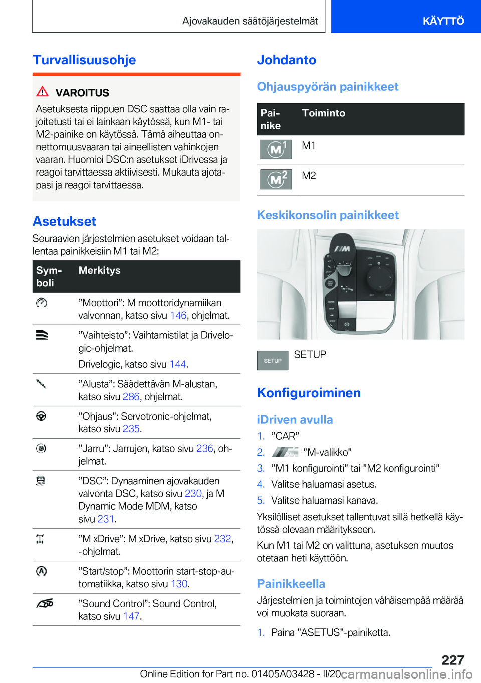 BMW X6 M 2020  Omistajan Käsikirja (in Finnish) �T�u�r�v�a�l�l�i�s�u�u�s�o�h�j�e
�V�A�R�O�I�T�U�S
�A�s�e�t�u�k�s�e�s�t�a��r�i�i�p�p�u�e�n��D�S�C��s�a�a�t�t�a�a��o�l�l�a��v�a�i�n��r�aj
�j�o�i�t�e�t�u�s�t�i��t�a�i��e�i��l�a�i�n�k�a�a�n��k�