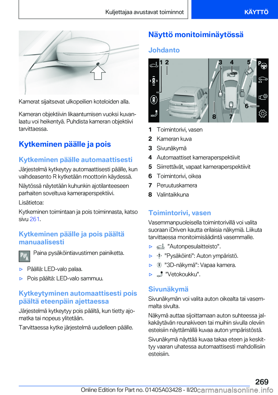 BMW X6 M 2020  Omistajan Käsikirja (in Finnish) �K�a�m�e�r�a�t��s�i�j�a�i�t�s�e�v�a�t��u�l�k�o�p�e�i�l�i�e�n��k�o�t�e�l�o�i�d�e�n��a�l�l�a�.
�K�a�m�e�r�a�n��o�b�j�e�k�t�i�i�v�i�n��l�i�k�a�a�n�t�u�m�i�s�e�n��v�u�o�k�s�i��k�u�v�a�nj �l�a�a�t