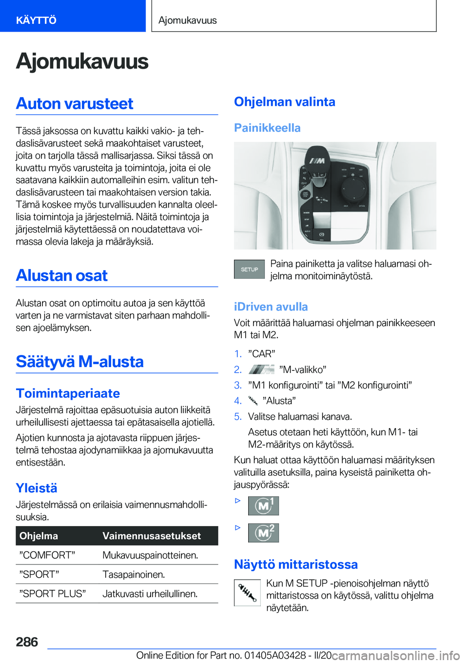 BMW X6 M 2020  Omistajan Käsikirja (in Finnish) �A�j�o�m�u�k�a�v�u�u�s�A�u�t�o�n��v�a�r�u�s�t�e�e�t
�T�