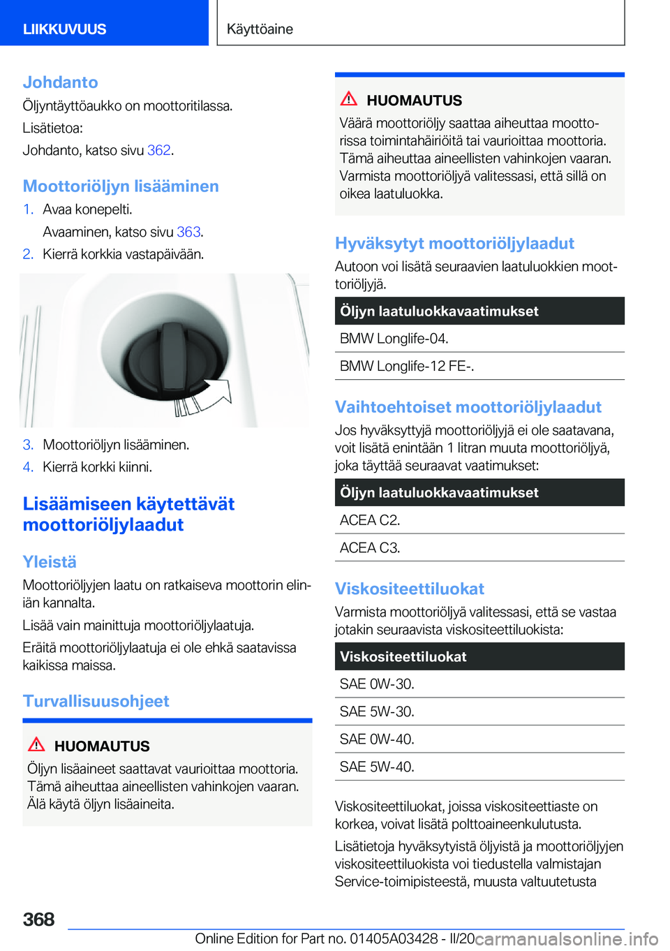 BMW X6 M 2020  Omistajan Käsikirja (in Finnish) �J�o�h�d�a�n�t�o�