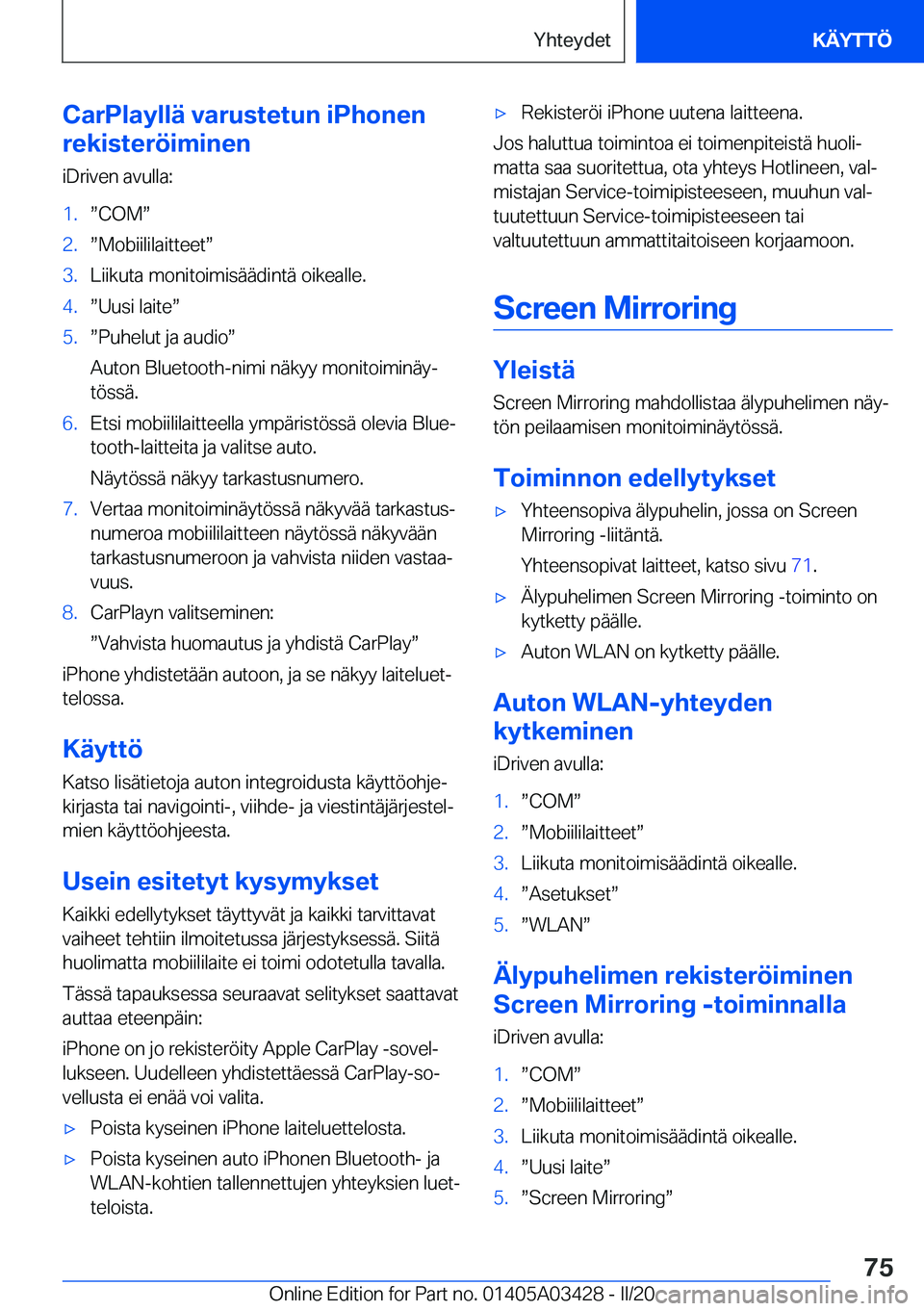 BMW X6 M 2020  Omistajan Käsikirja (in Finnish) �C�a�r�P�l�a�y�l�l�