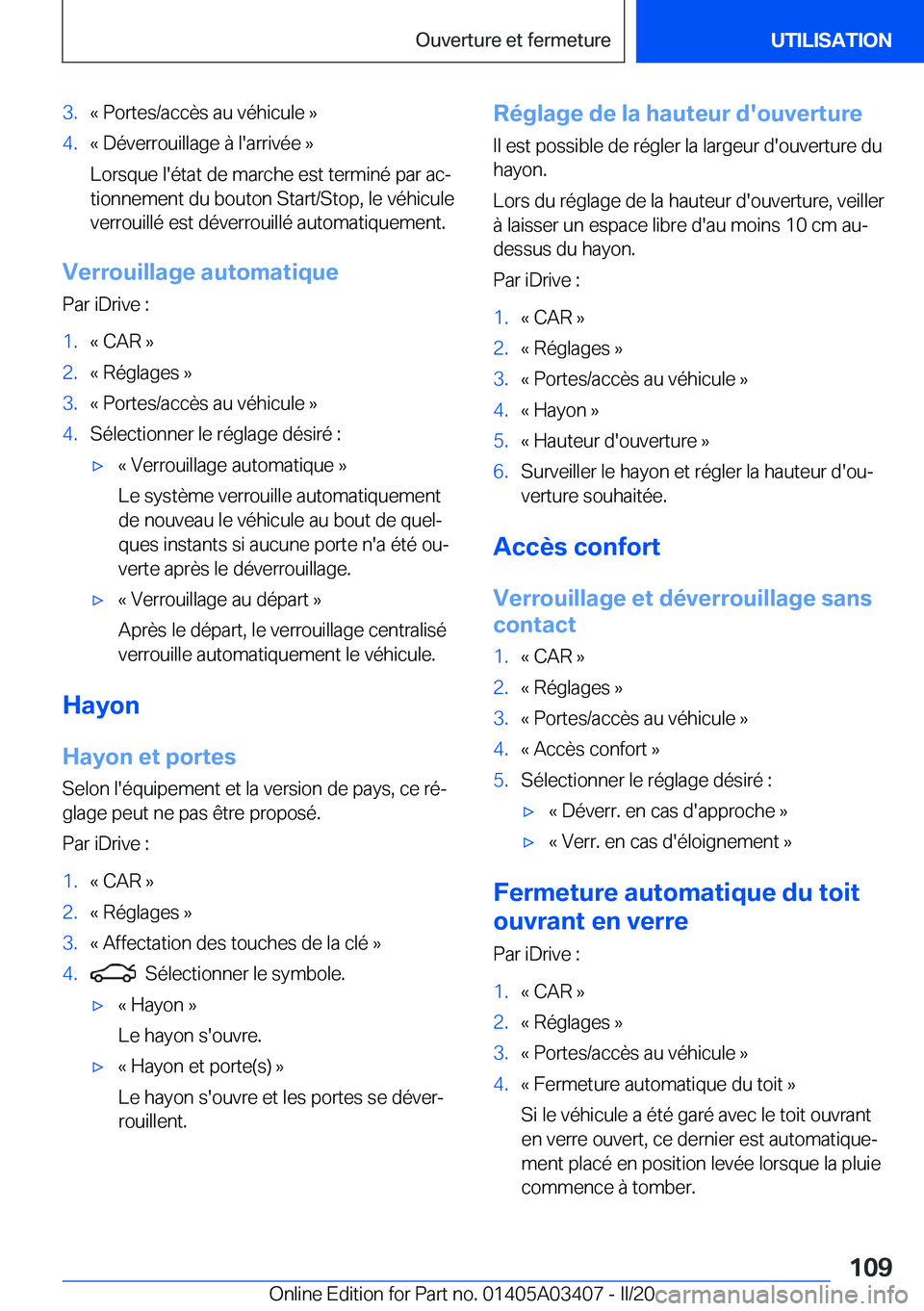 BMW X6 M 2020  Notices Demploi (in French) �3�.�k��P�o�r�t�e�s�/�a�c�c�è�s��a�u��v�é�h�i�c�u�l�e��{�4�.�k��D�é�v�e�r�r�o�u�i�l�l�a�g�e��
